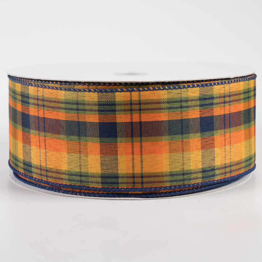 2.5" Jamie Plaid Ribbon: Orange, Navy, Green (50 Yards)
