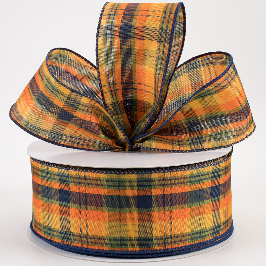 2.5" Jamie Plaid Ribbon: Orange, Navy, Green (50 Yards)