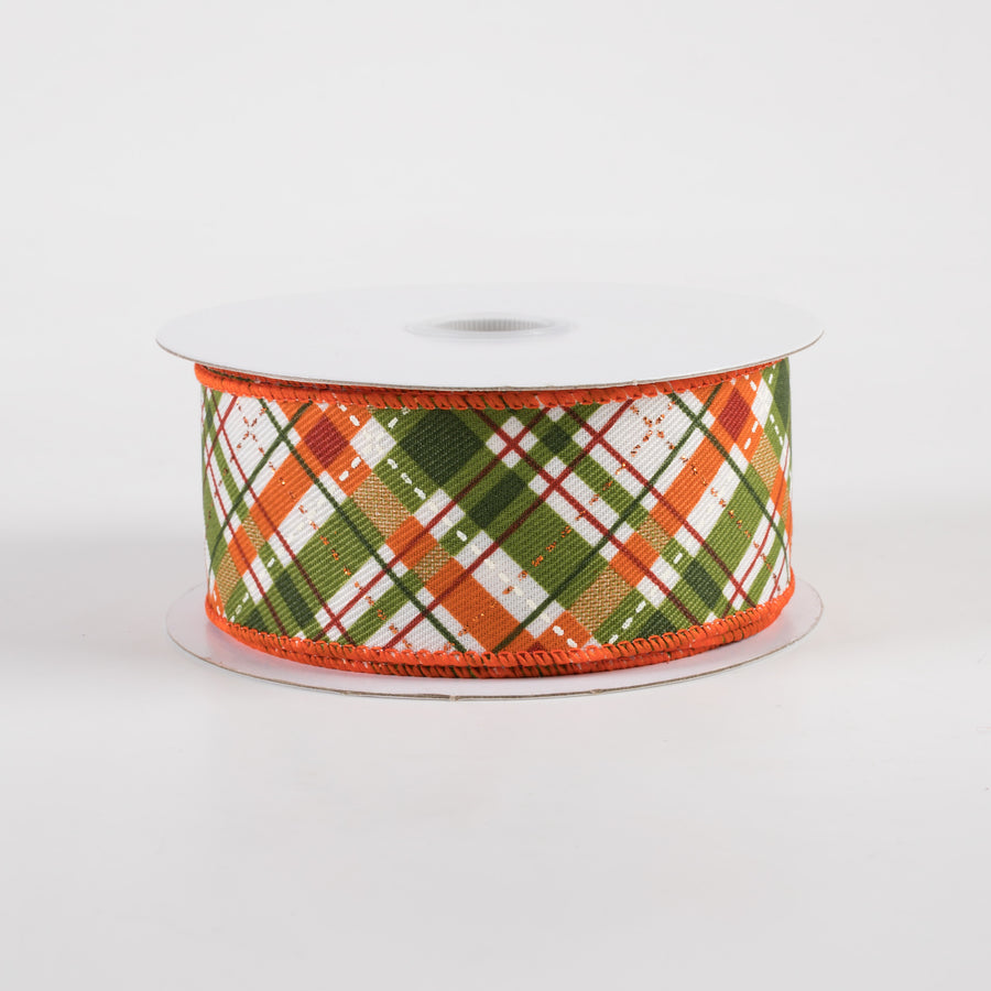 1.5" Linen Glitter Diagonal Plaid: Warm Fall (10 Yards)