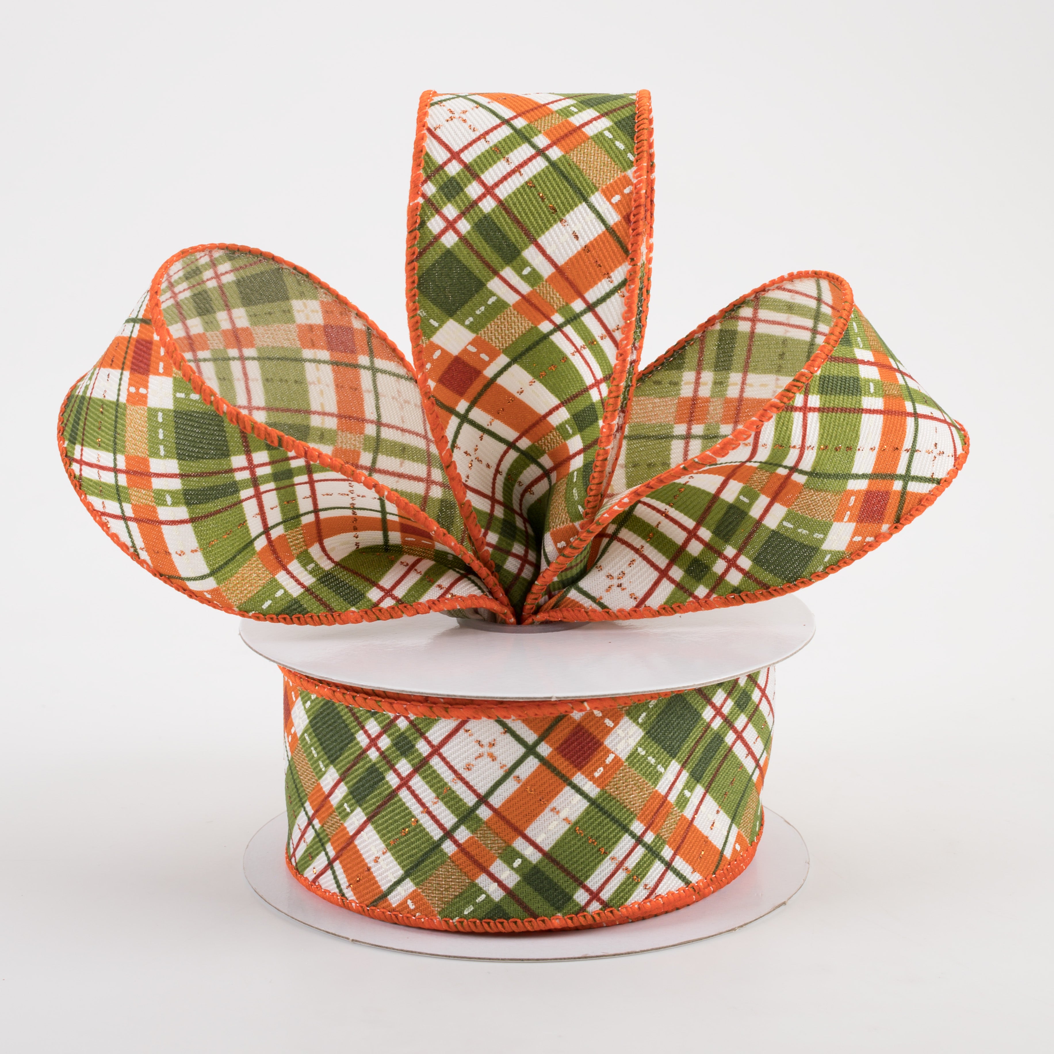 1.5" Linen Glitter Diagonal Plaid: Warm Fall (10 Yards)