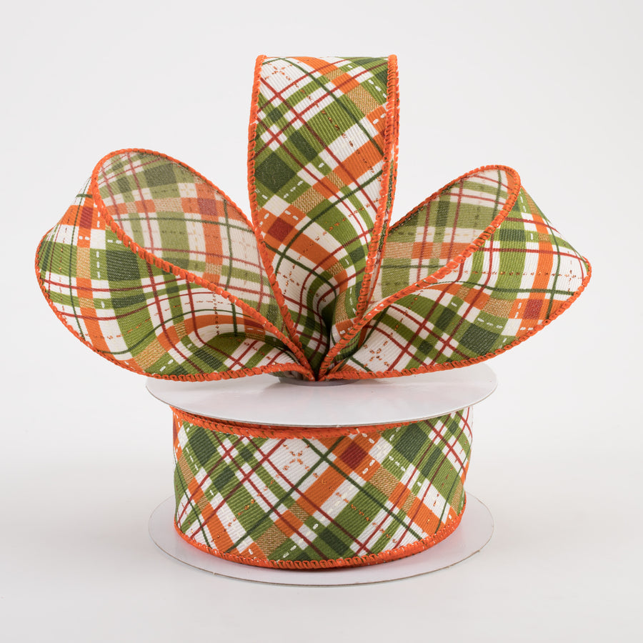 1.5" Linen Glitter Diagonal Plaid: Warm Fall (10 Yards)