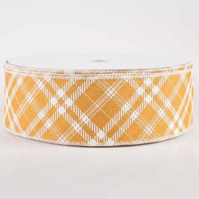 2.5" Linen Hazel Diagonal Plaid Ribbon: Sunflower Yellow (50 Yards)