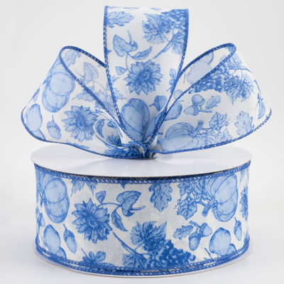 2.5" Linen Fall Toile Ribbon: Blue on Cream (50 Yards)
