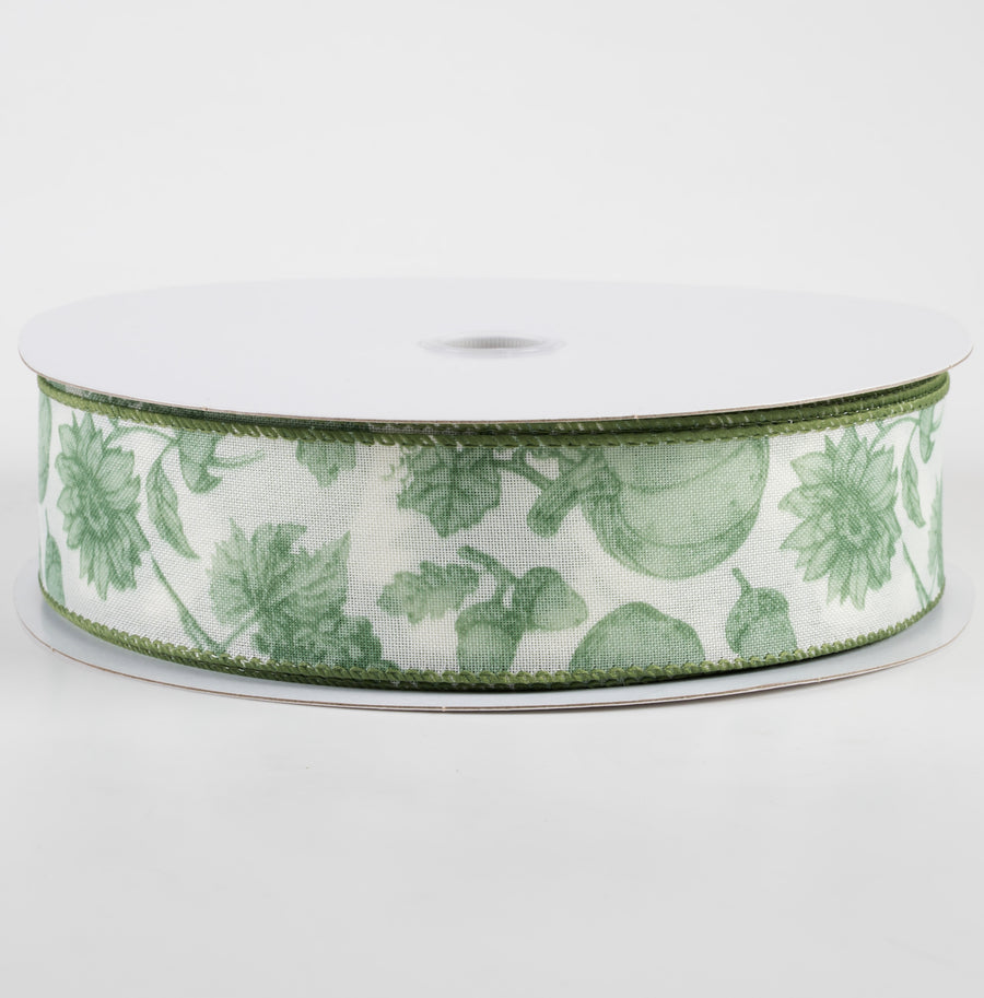 1.5" Linen Fall Toile Ribbon: Green on Cream (50 Yards)