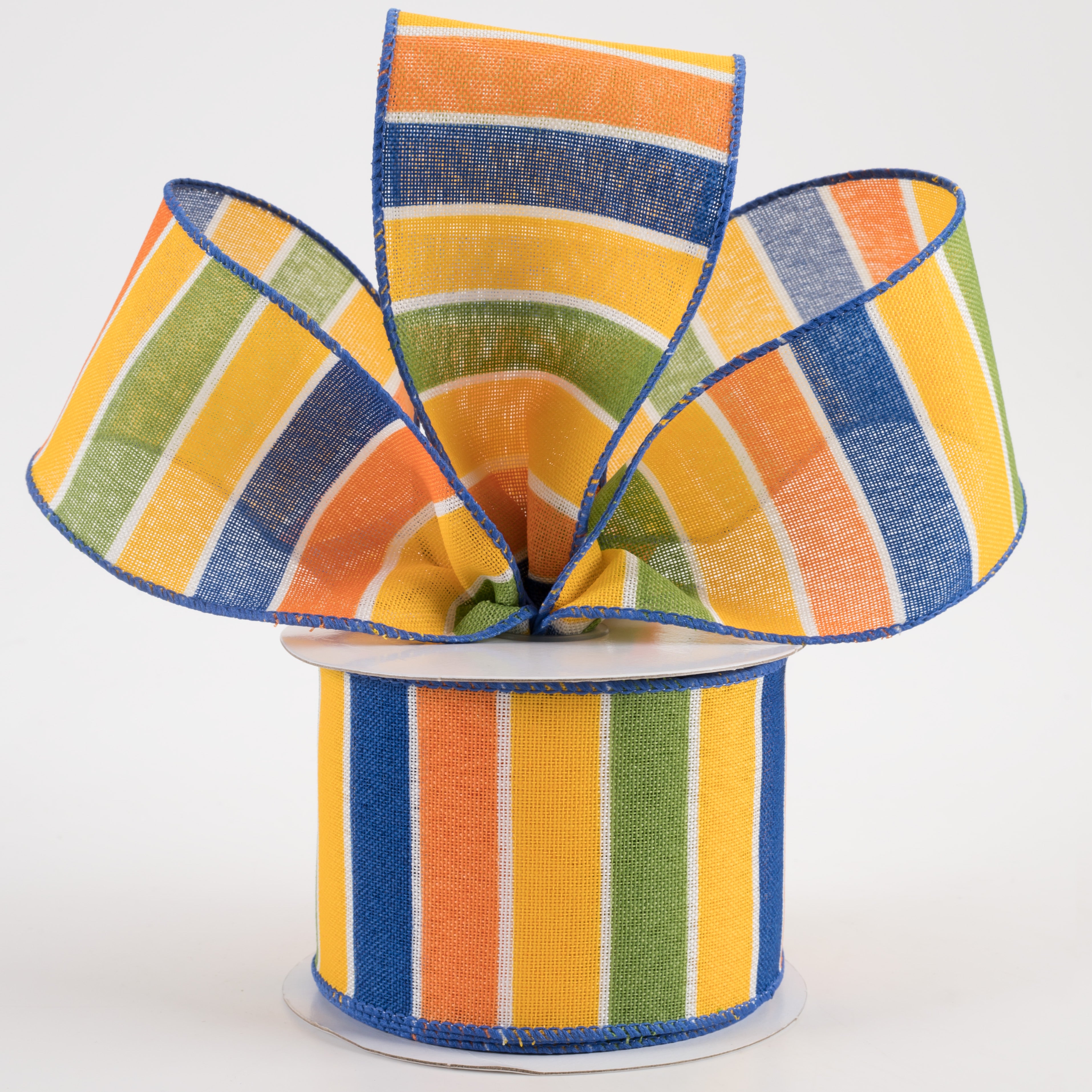 2.5" Florida Stripe Ribbon: Blue, Orange, Yellow & Green (10 Yards)