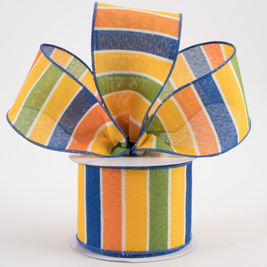 2.5" Florida Stripe Ribbon: Blue, Orange, Yellow & Green (10 Yards)