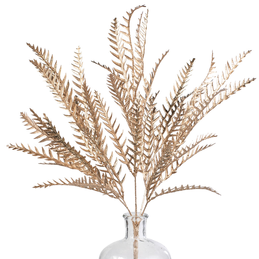 21" Metallic Fern Bush: Champagne