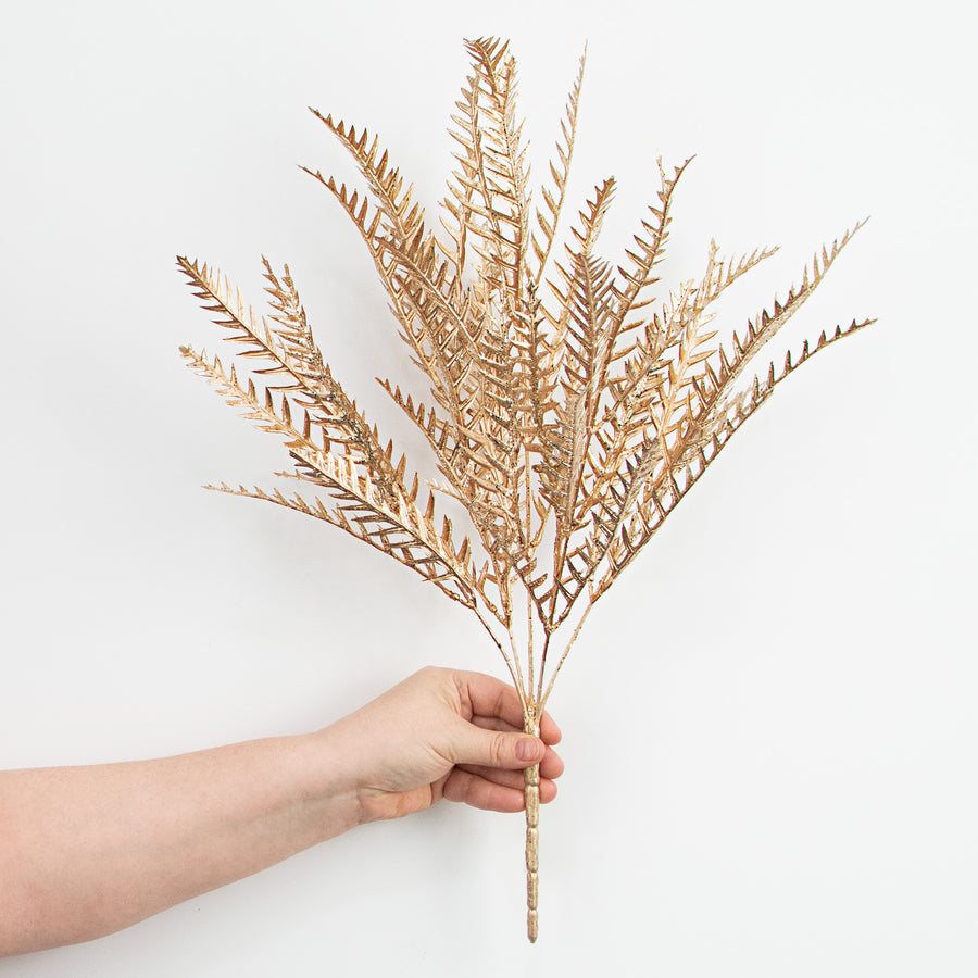 21" Metallic Fern Bush: Champagne