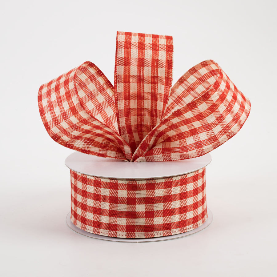 1.5" Biggy Gingham Ribbon: Burnt Orange & Ivory (10 Yards)