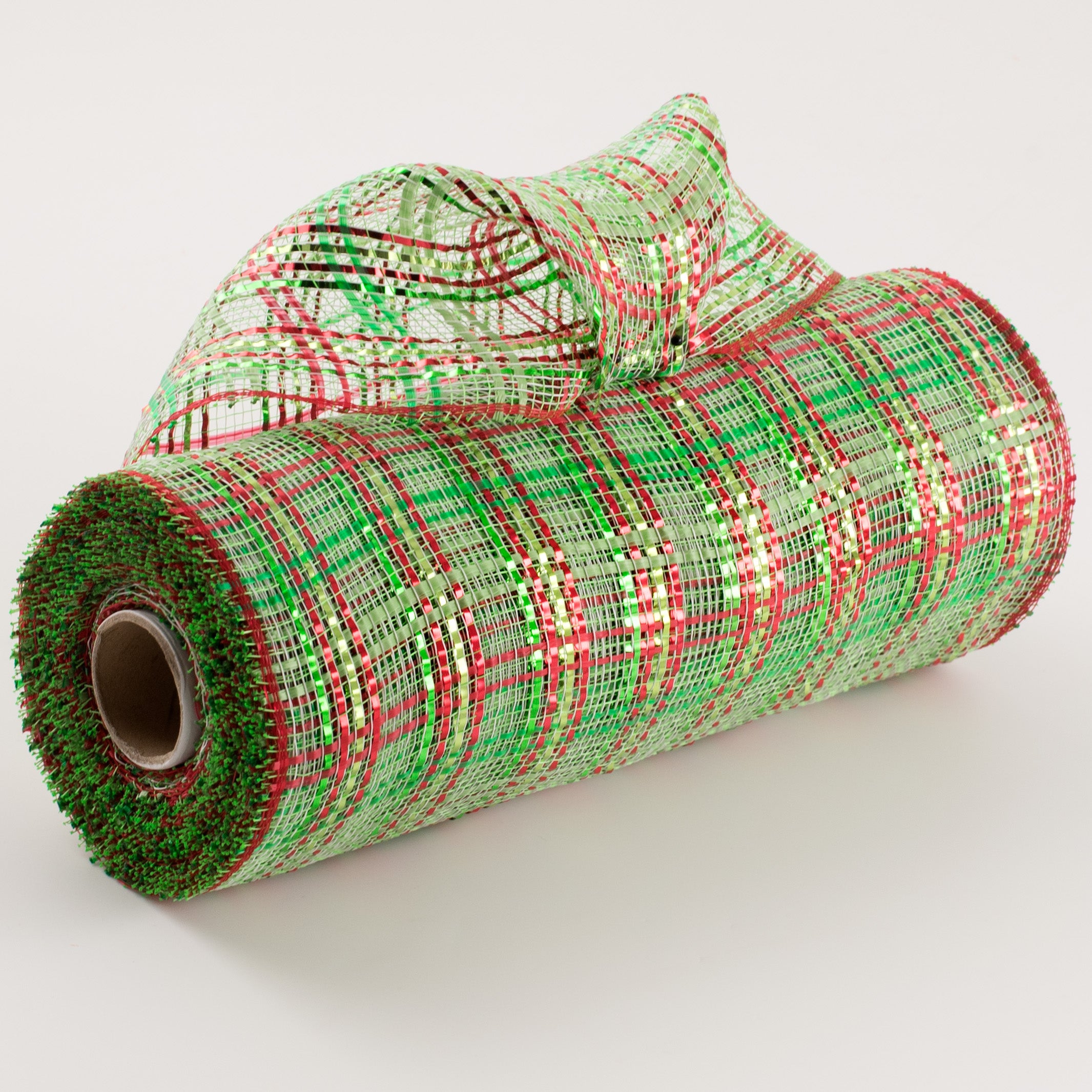 10" Vertical Foil Plaid Mesh: Lime, Red, Emerald Green