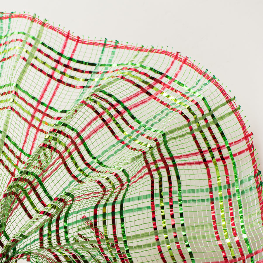 10" Vertical Foil Plaid Mesh: Lime, Red, Emerald Green