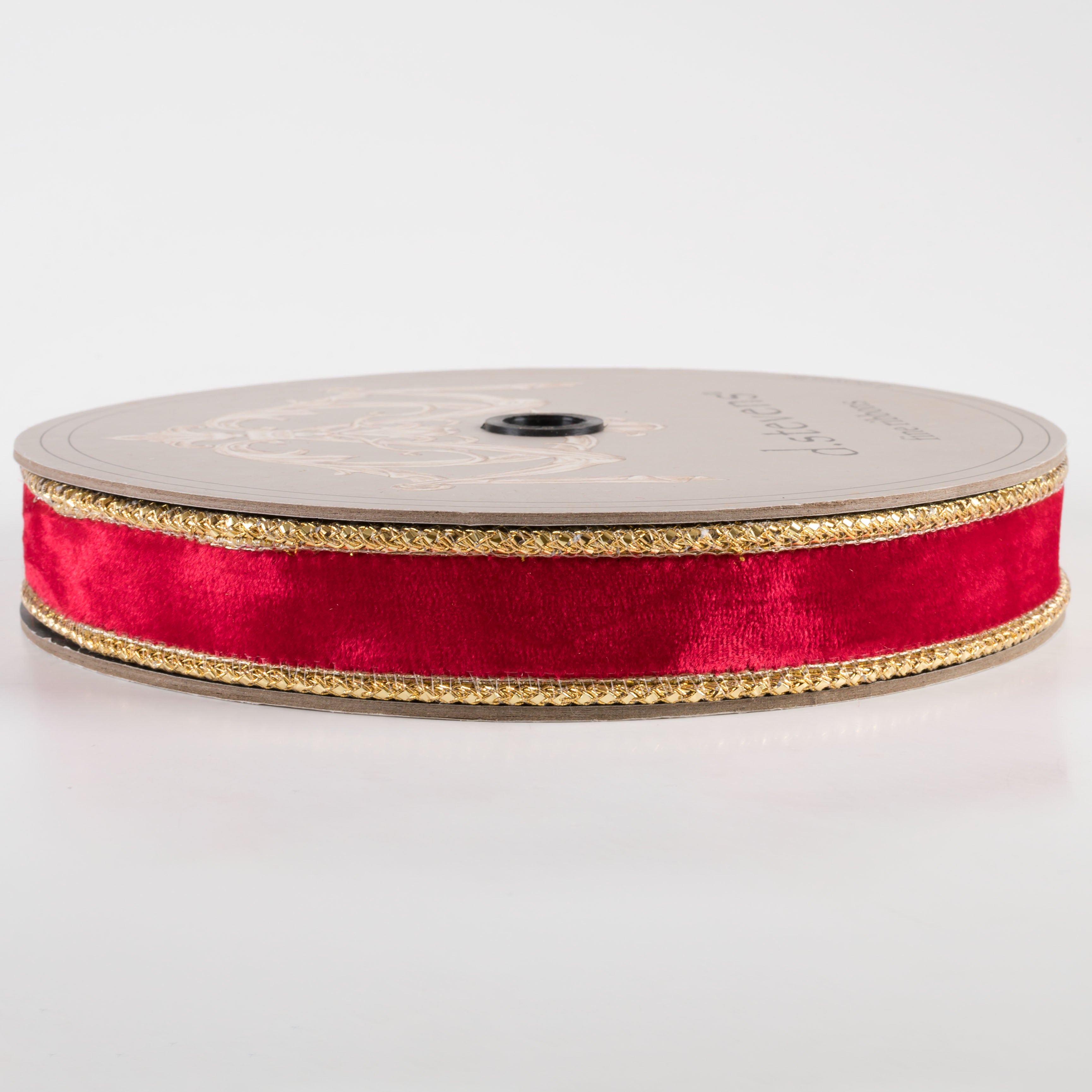 [D Stevens] 1" Velvet Gold Braid Edge Ribbon: Red (10 Yards)