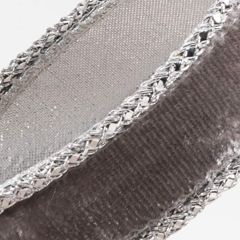 [D Stevens] 1" Velvet Silver Braid Edge Ribbon: Grey (10 Yards)