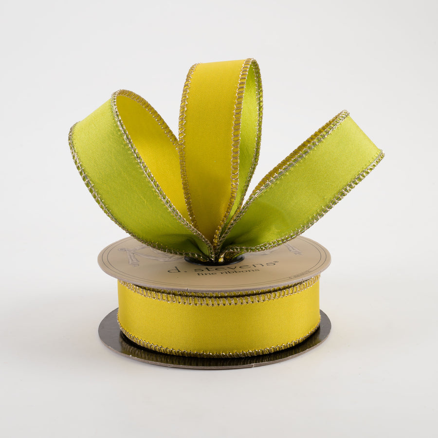 [D Stevens] 1" Taffeta Double Sided Ribbon: Yellow & Apple Green (10 Yards)