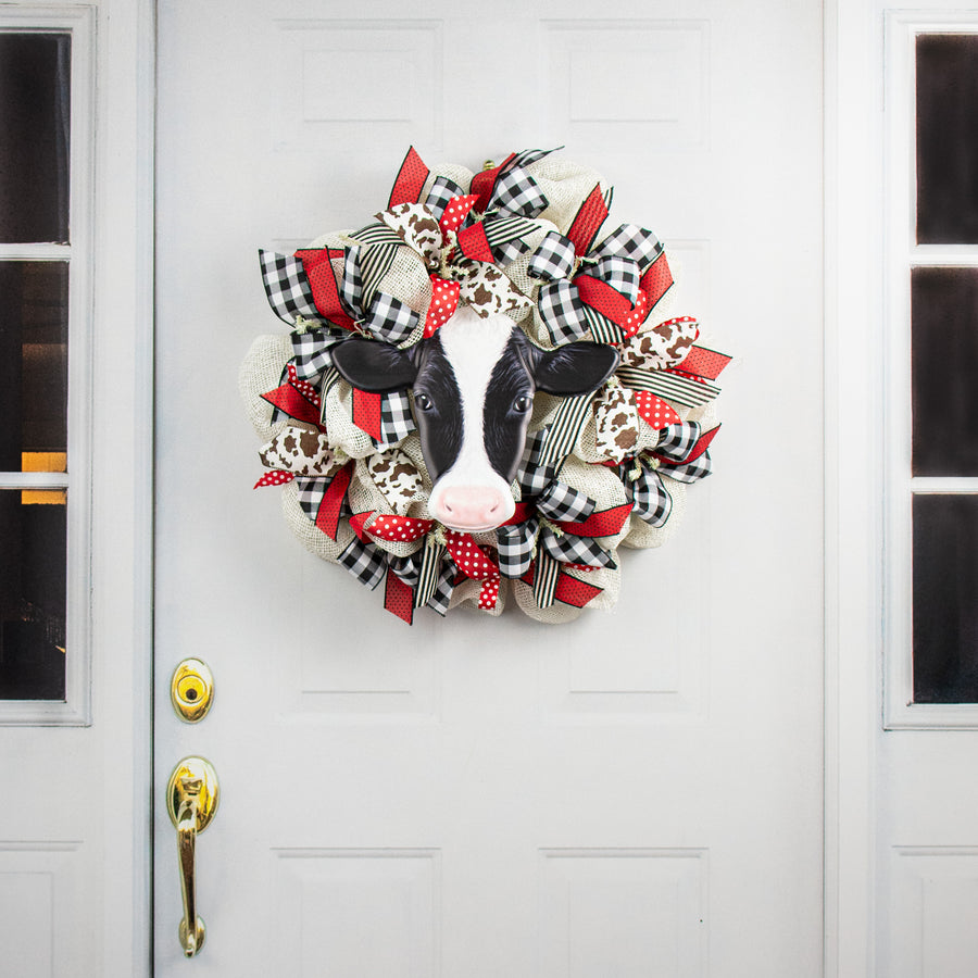 12" Embossed Metal Hanger: Black Cow