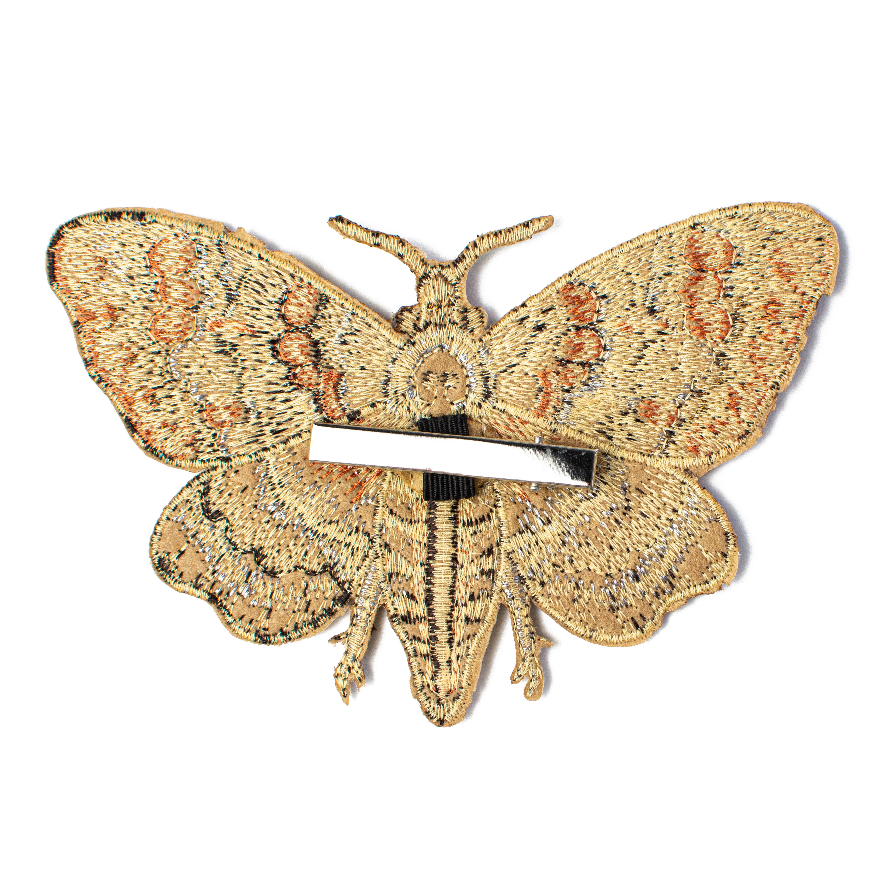 [D Stevens] 6" Embroidered Moth Clip: Brown