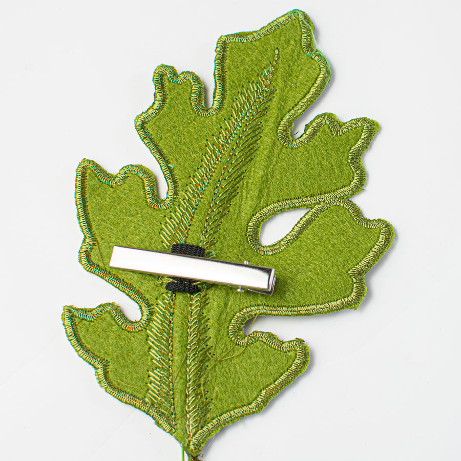 [D Stevens] 6" Embroidered Oak Leaf Clip Ornament: Olive Green