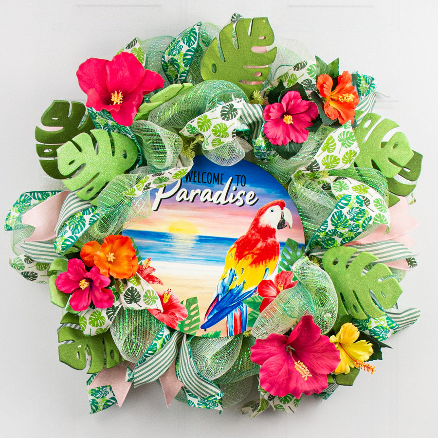 12" Metal Sign: Welcome To Paradise Parrot
