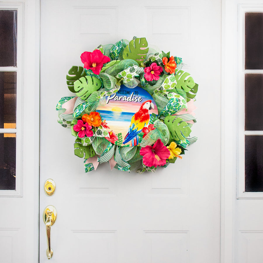 12" Metal Sign: Welcome To Paradise Parrot