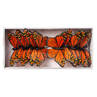 4" Feather Monarch Butterfly Picks: Orange (12)