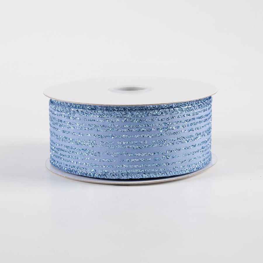 1.5" Satin Vertical Glitter Lines Ribbon: Light Blue (10 Yards)
