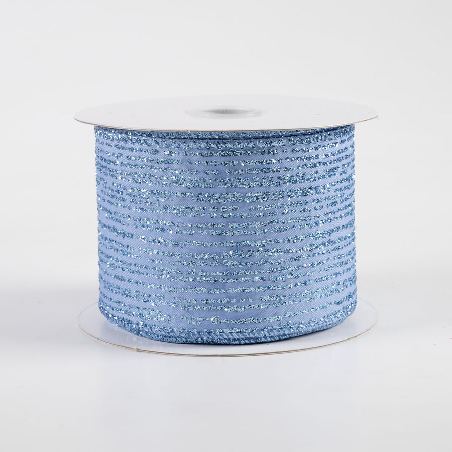 2.5" Satin Vertical Glitter Lines Ribbon: Light Blue (10 Yards)