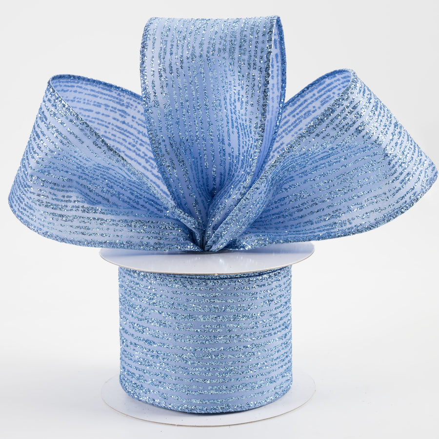 2.5" Satin Vertical Glitter Lines Ribbon: Light Blue (10 Yards)