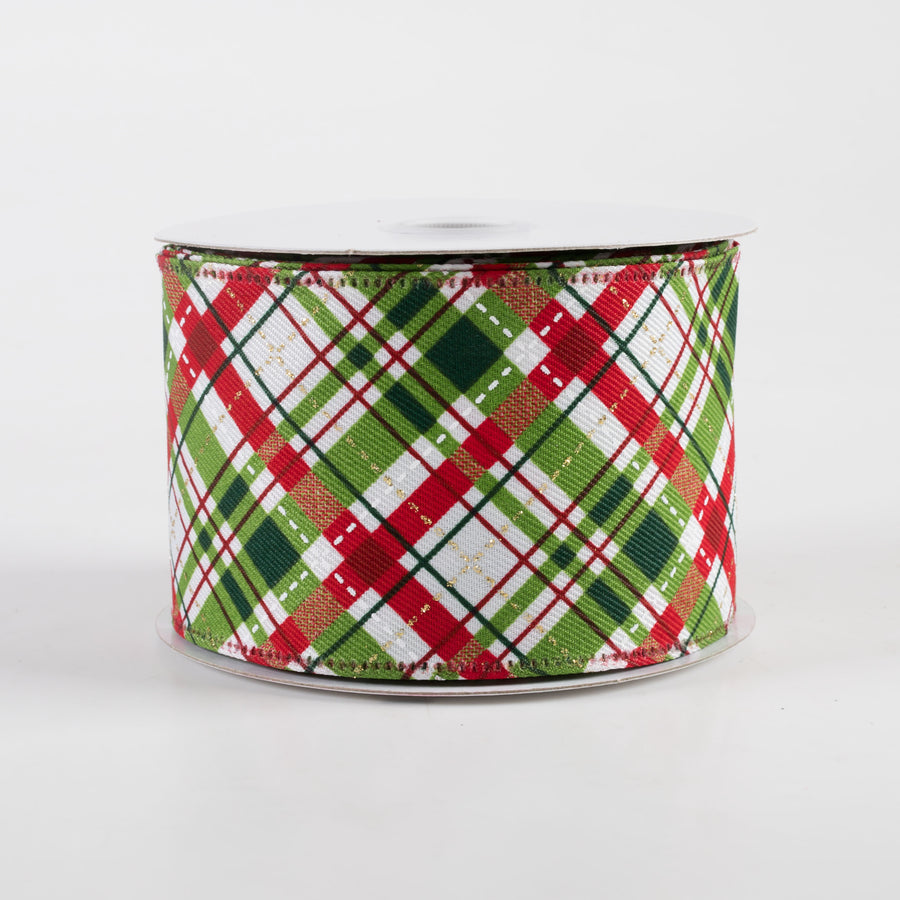 2.5" Linen Glitter Diagonal Plaid: Christmas (10 Yards)