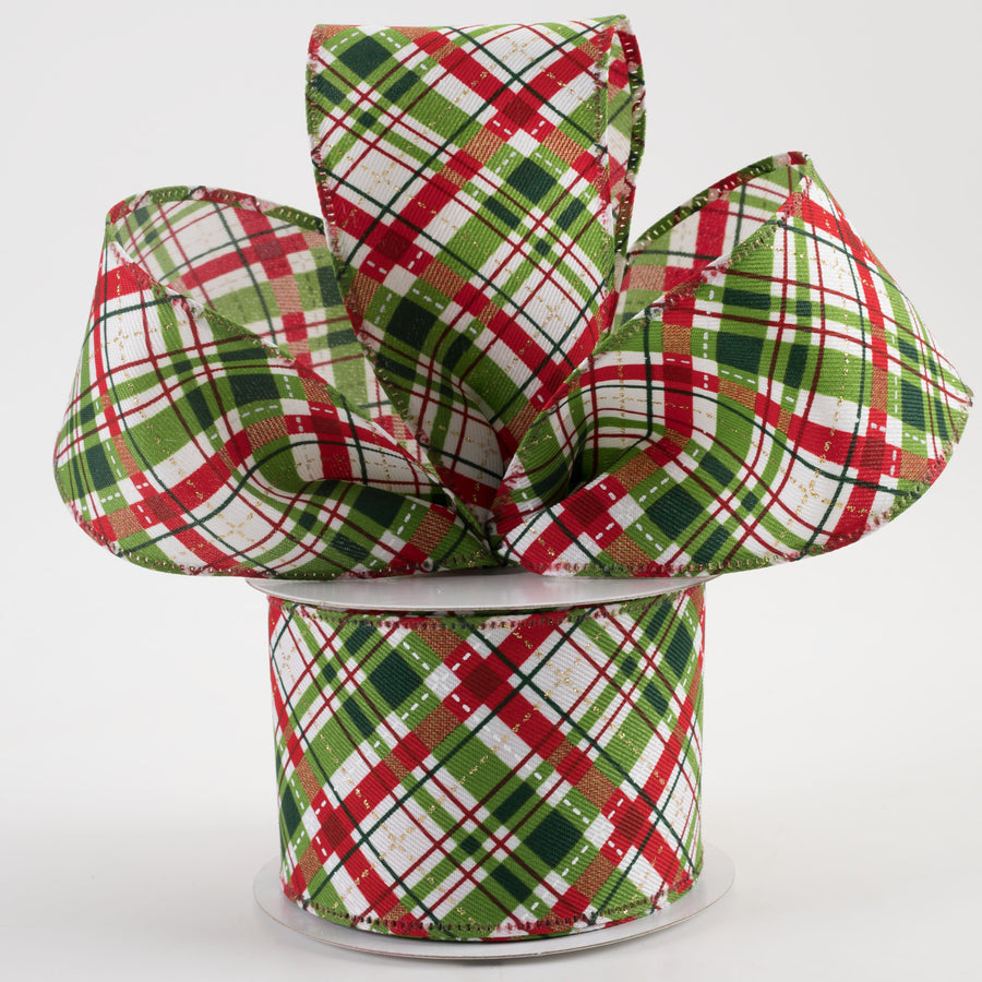 2.5" Linen Glitter Diagonal Plaid: Christmas (10 Yards)