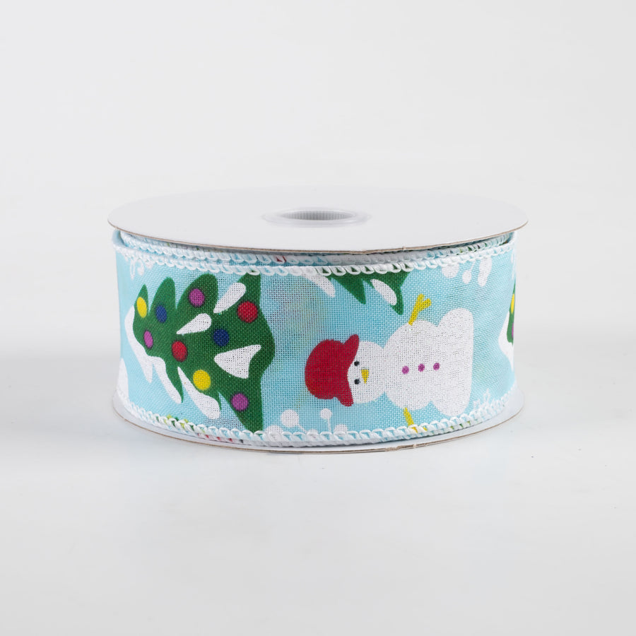 1.5" Linen Snowman, Christmas Wreath, Tree Ribbon: Aqua (10 Yards)