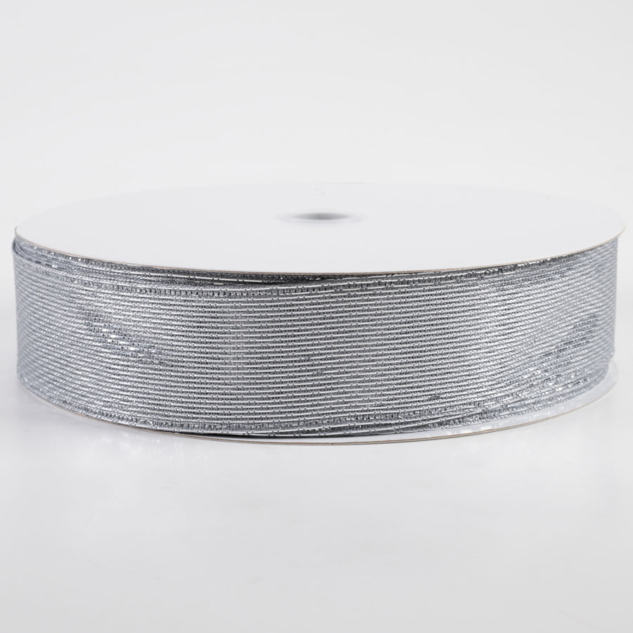 1.5" Stair-step Woven Metallic Ribbon: Silver (50 Yards)