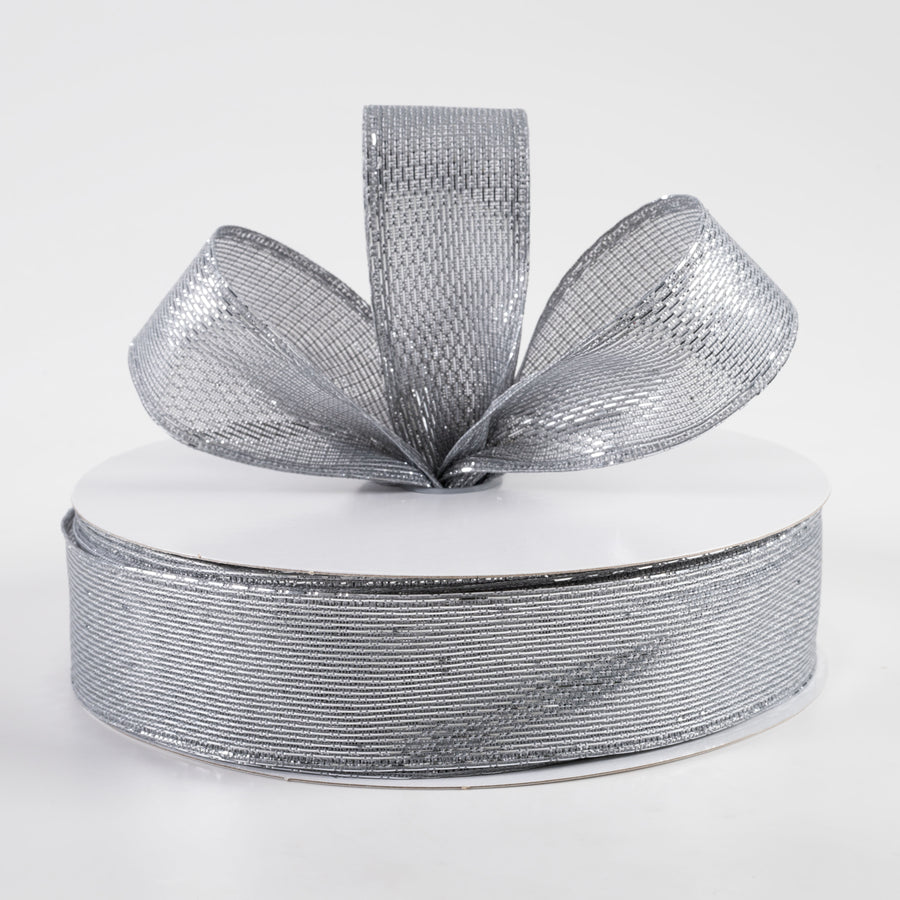 1.5" Stair-step Woven Metallic Ribbon: Silver (50 Yards)