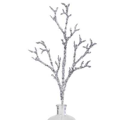 24" Metallic Glittered Coral Twig Branch: Silver