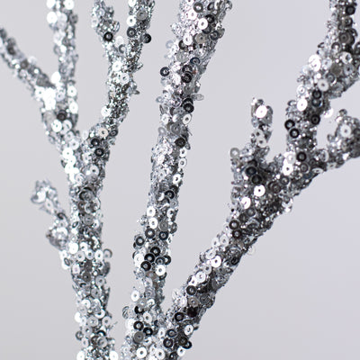 24" Metallic Glittered Coral Twig Branch: Silver