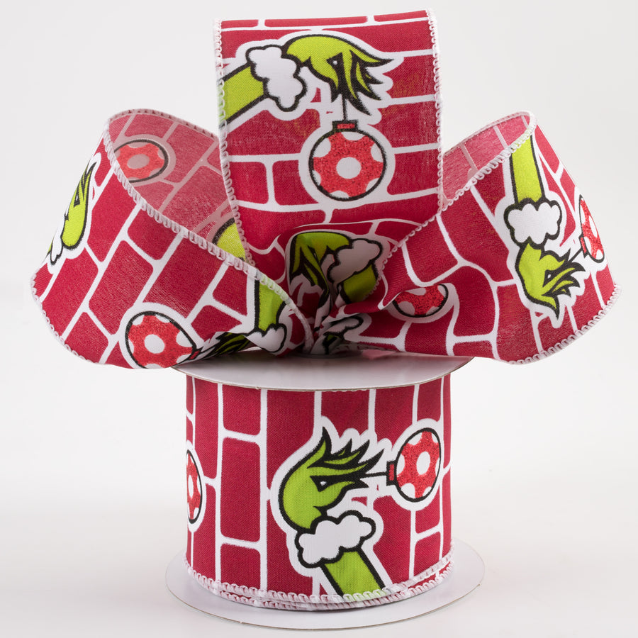 2.5" Green Monster Hand on Bricks Ribbon (10 Yards)