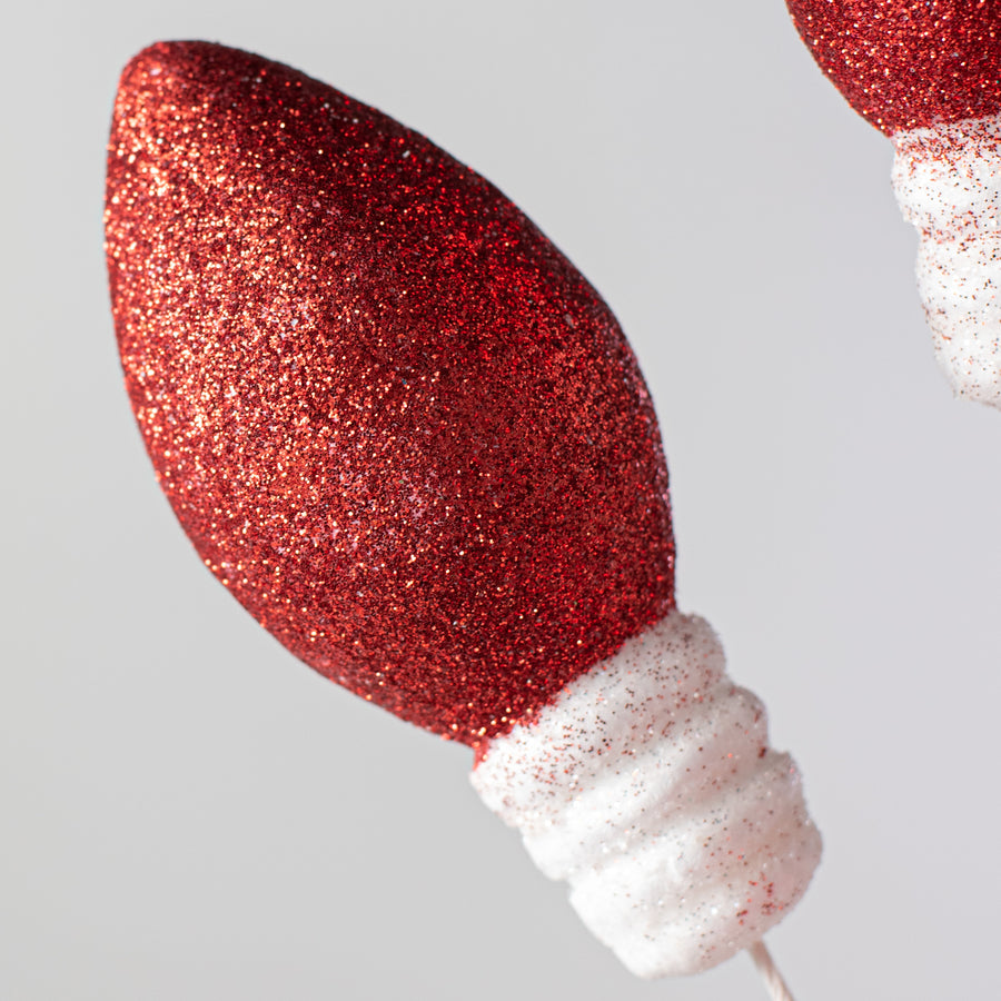 30" Glitter Light Bulb Spray: Red & White