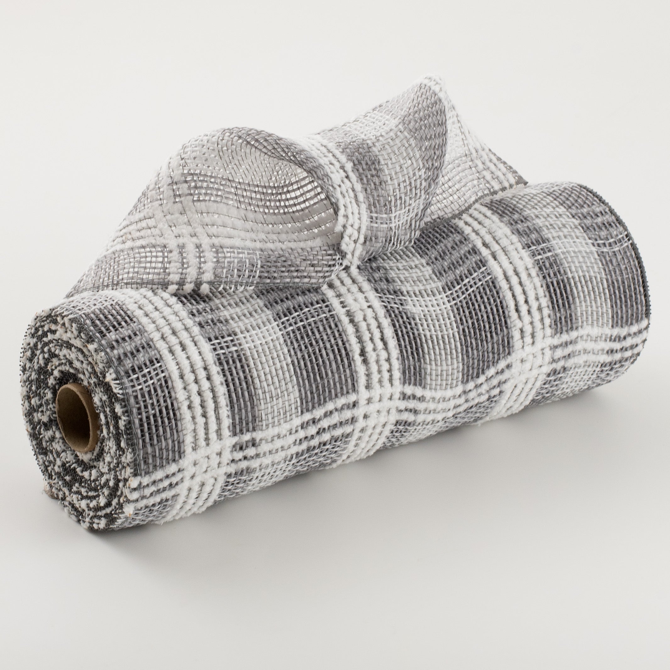 10" Fuzz Plaid Mesh: Grey & White