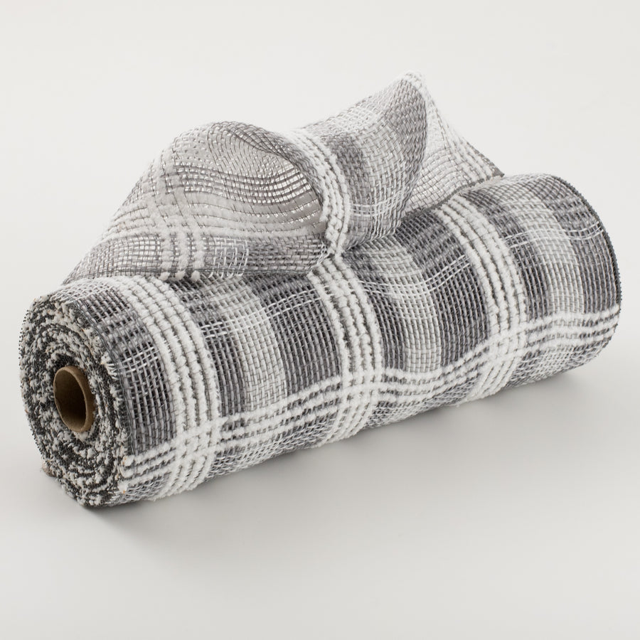 10" Fuzz Plaid Mesh: Grey & White