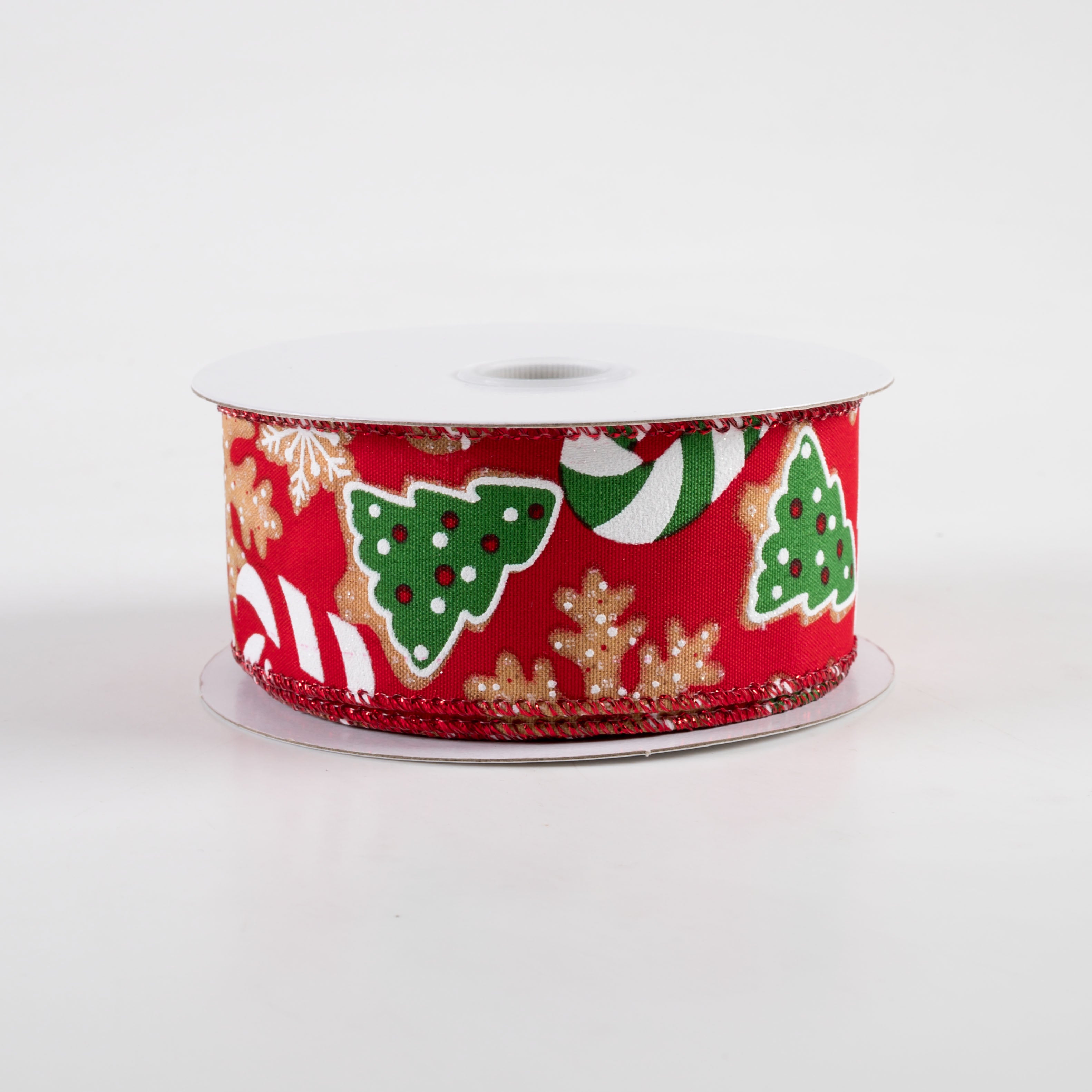 1.5" Gingerbread Cookies Candy Cane Ribbon: Red (10 Yards)