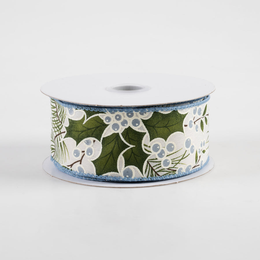 1.5" Holly Berry Ribbon: Dusty Blue (10 Yards)