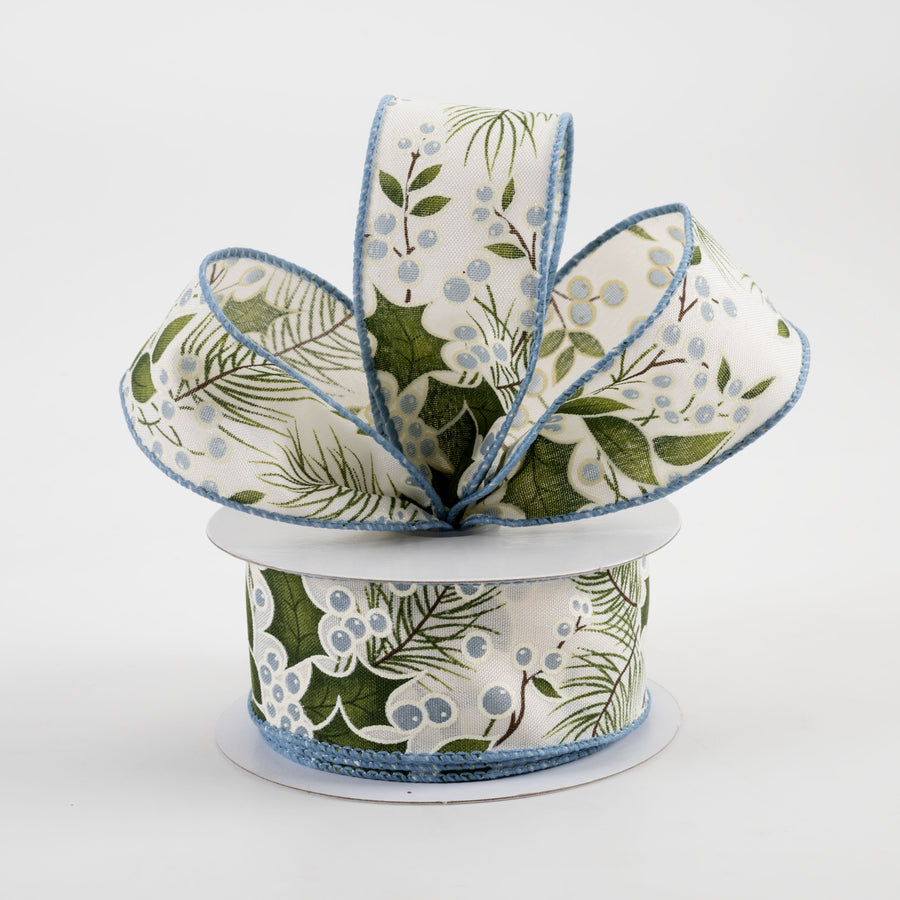 1.5" Holly Berry Ribbon: Dusty Blue (10 Yards)