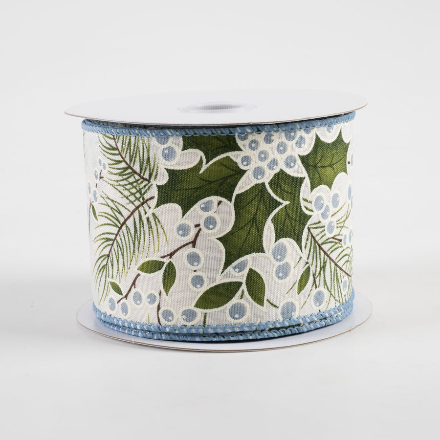 2.5" Holly Berry Ribbon: Dusty Blue (10 Yards)