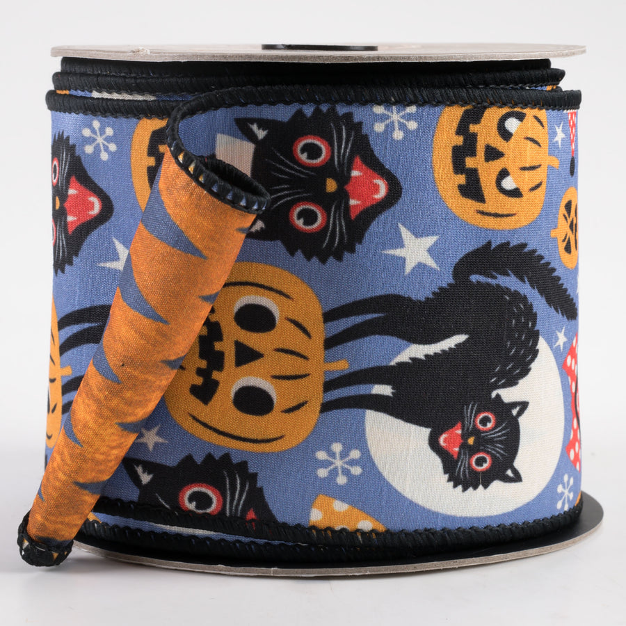 [D Stevens] 4" Dupioni Vintage Halloween Icons with Chevron Backing Ribbon (10 Yards)