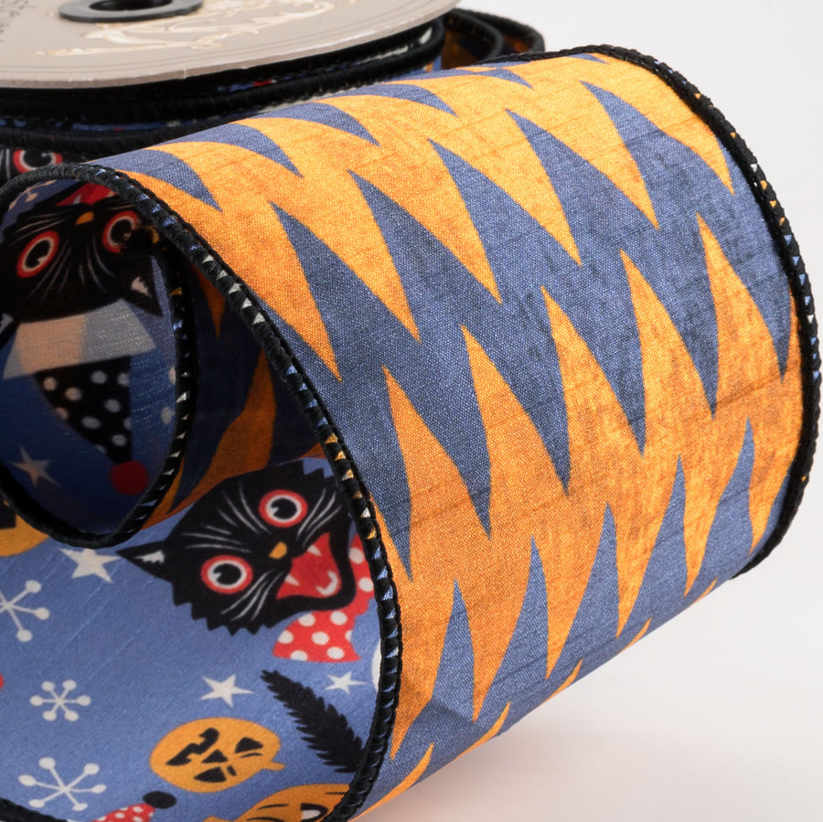 [D Stevens] 4" Dupioni Vintage Halloween Icons with Chevron Backing Ribbon (10 Yards)