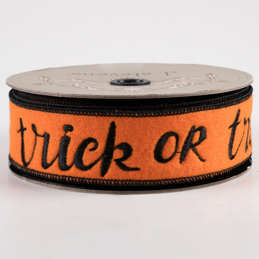 [D Stevens] 1.5" Felt Trick Or Treat Ribbon: Orange & Black (10 Yards)