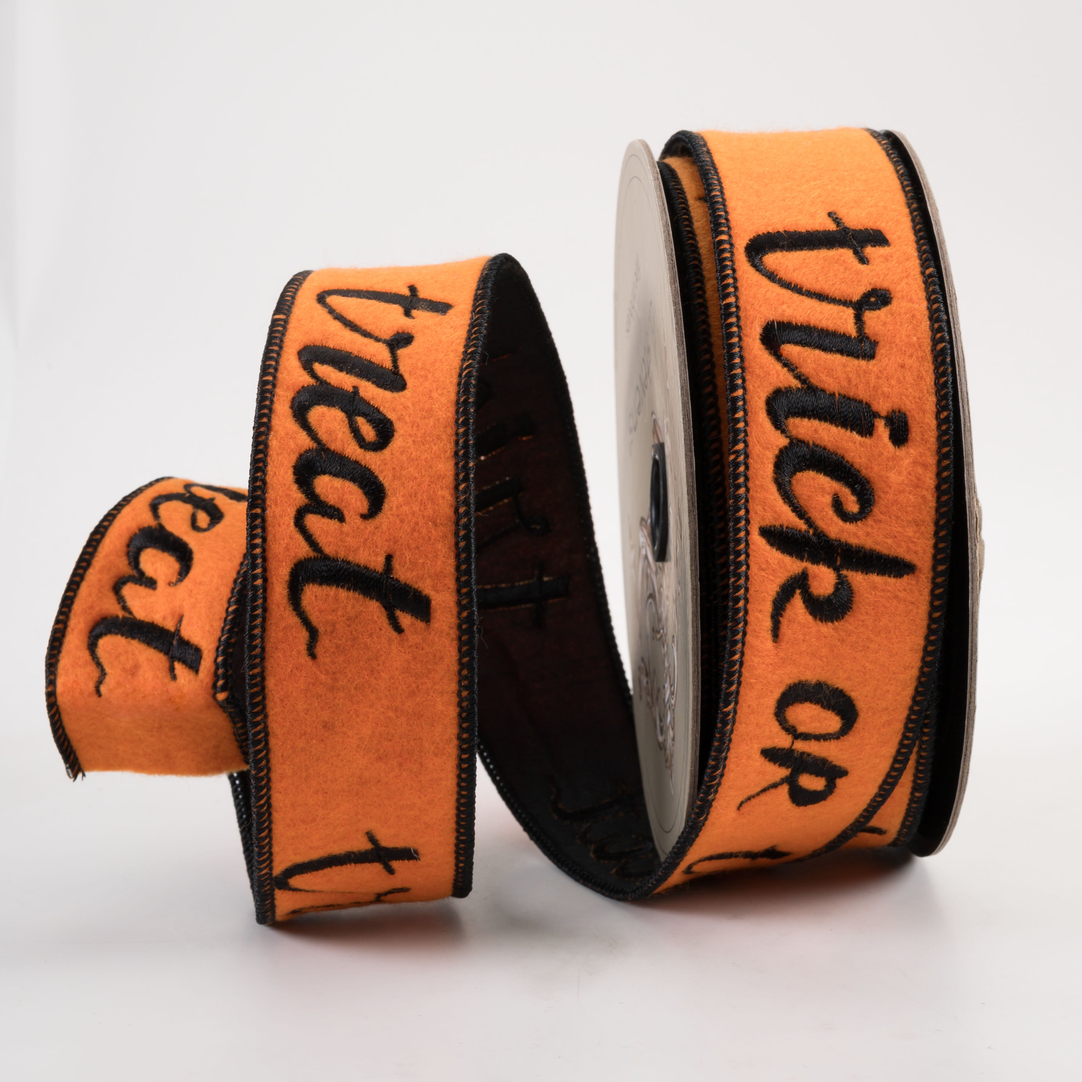 [D Stevens] 1.5" Felt Trick Or Treat Ribbon: Orange & Black (10 Yards)