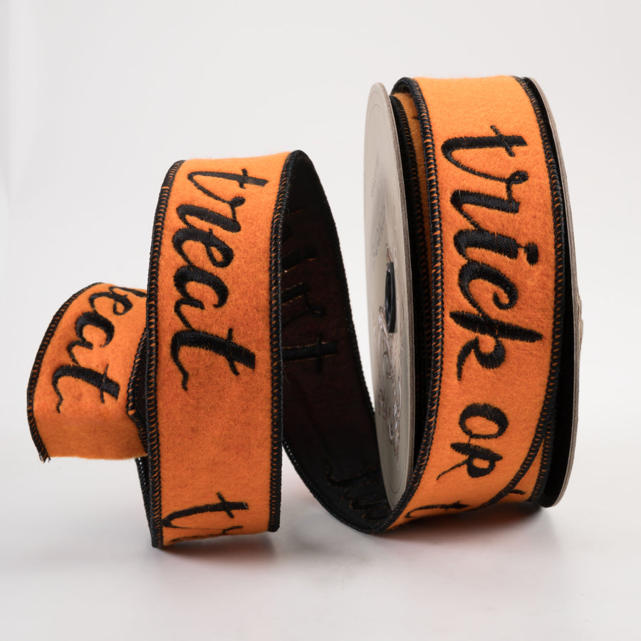 [D Stevens] 1.5" Felt Trick Or Treat Ribbon: Orange & Black (10 Yards)