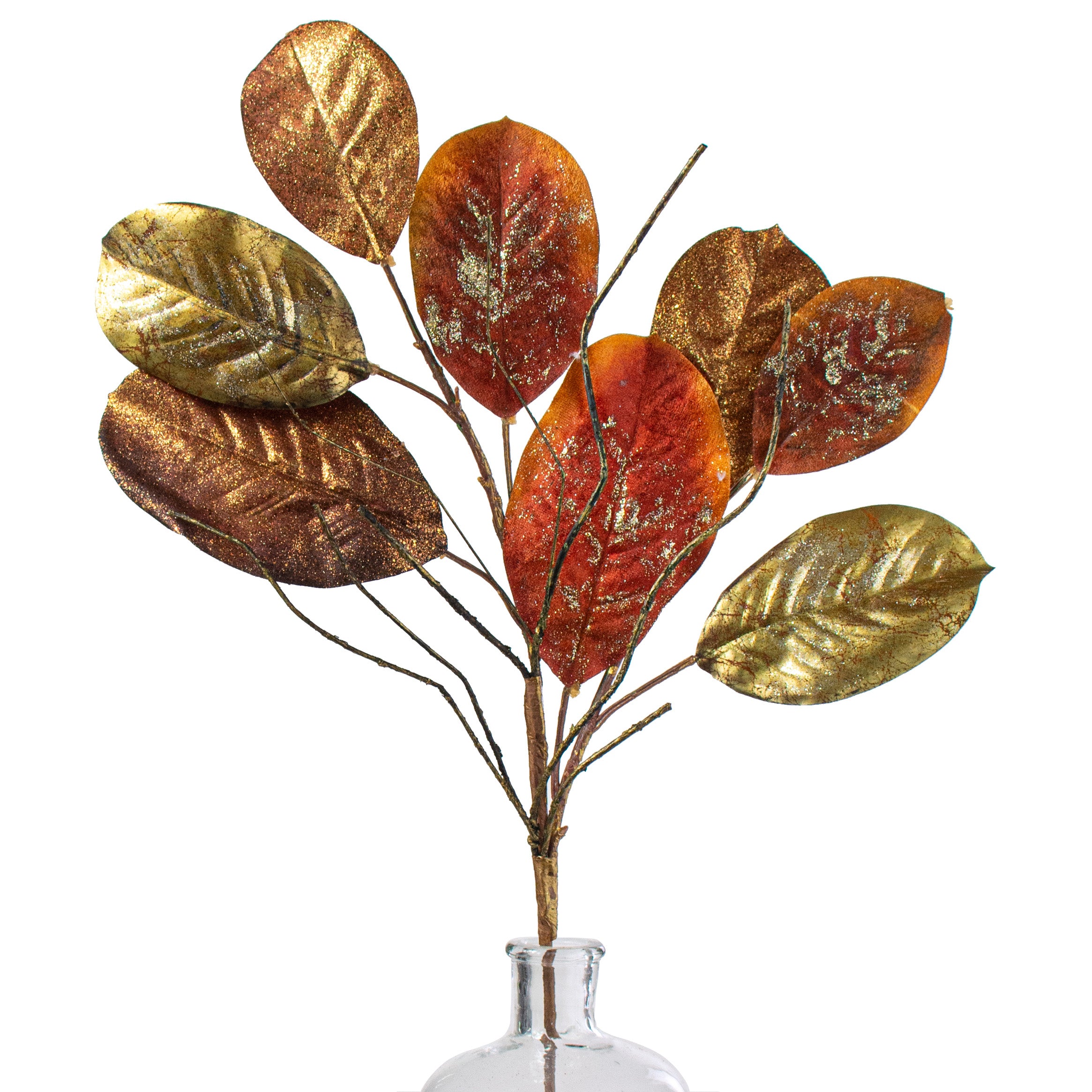 27" Magnolia Leaf Spray: Fall Metallic