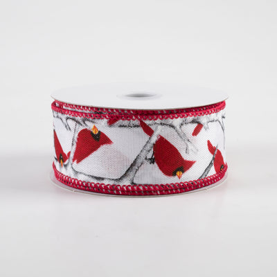 1.5" Linen Cardinal on Birch Ribbon: White (10 Yards)