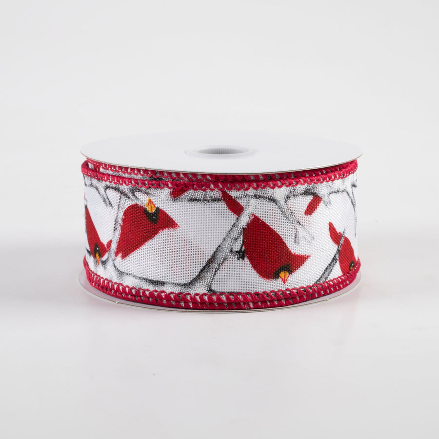 1.5" Linen Cardinal on Birch Ribbon: White (10 Yards)